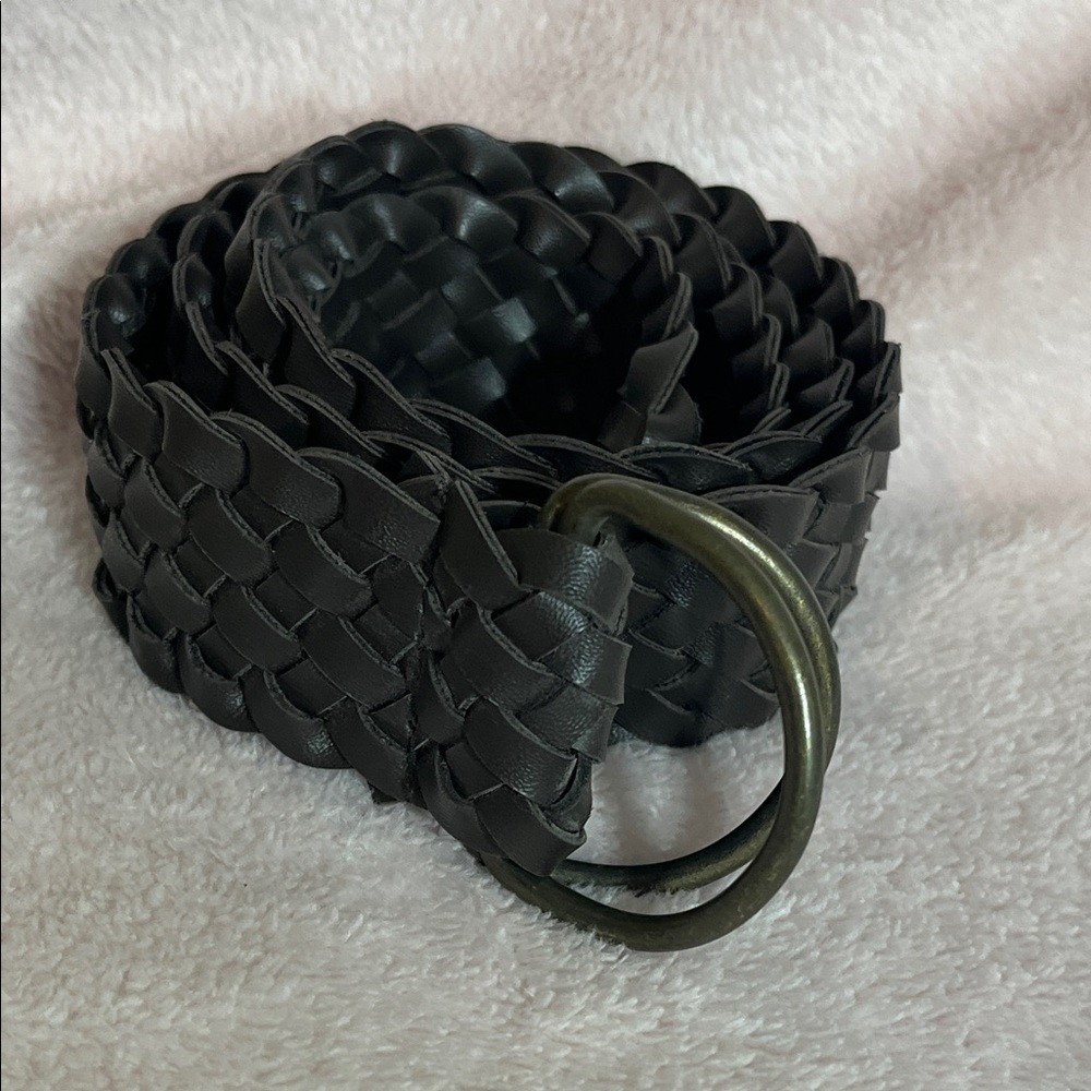 Dark Brown Woven Braided Belt • Double Ring Buckle • 40” x 1.5”